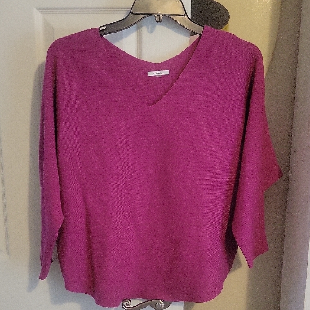 Vita Milano SzXL Magenta V-Neck long sleeve soft ribbed Sweater